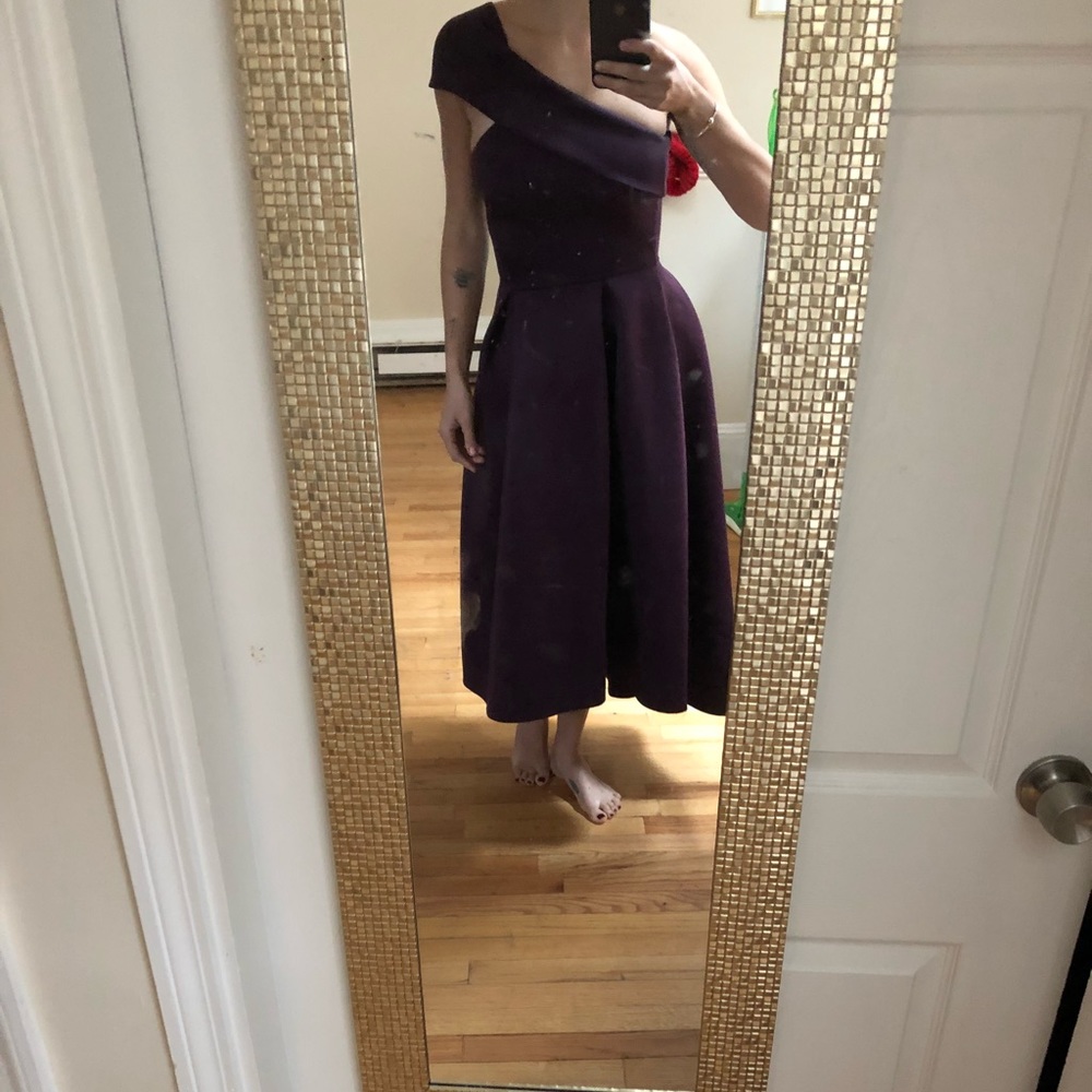 ASOS burgundy’s formal tea length dress